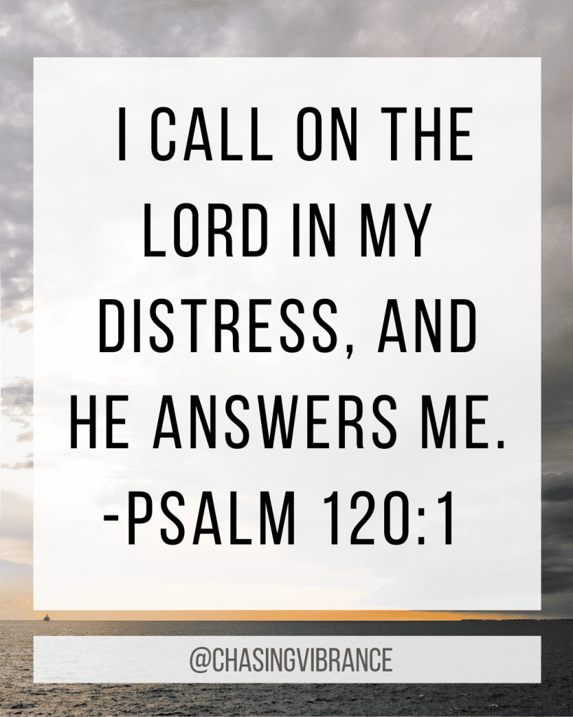 i call on the lord in my distress, and he answers me. psalm 120:1