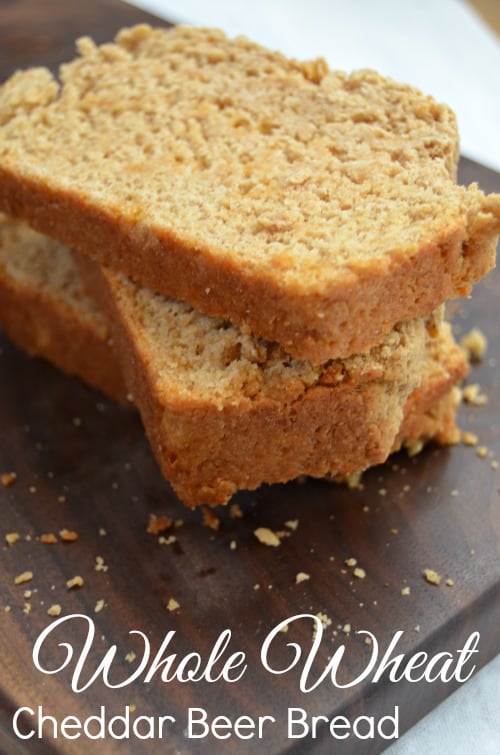 Whole Wheat Cheddar Beer Bread is absolutely delicious and so easy to make! Perfect to pair with a cup of warm soup! 
