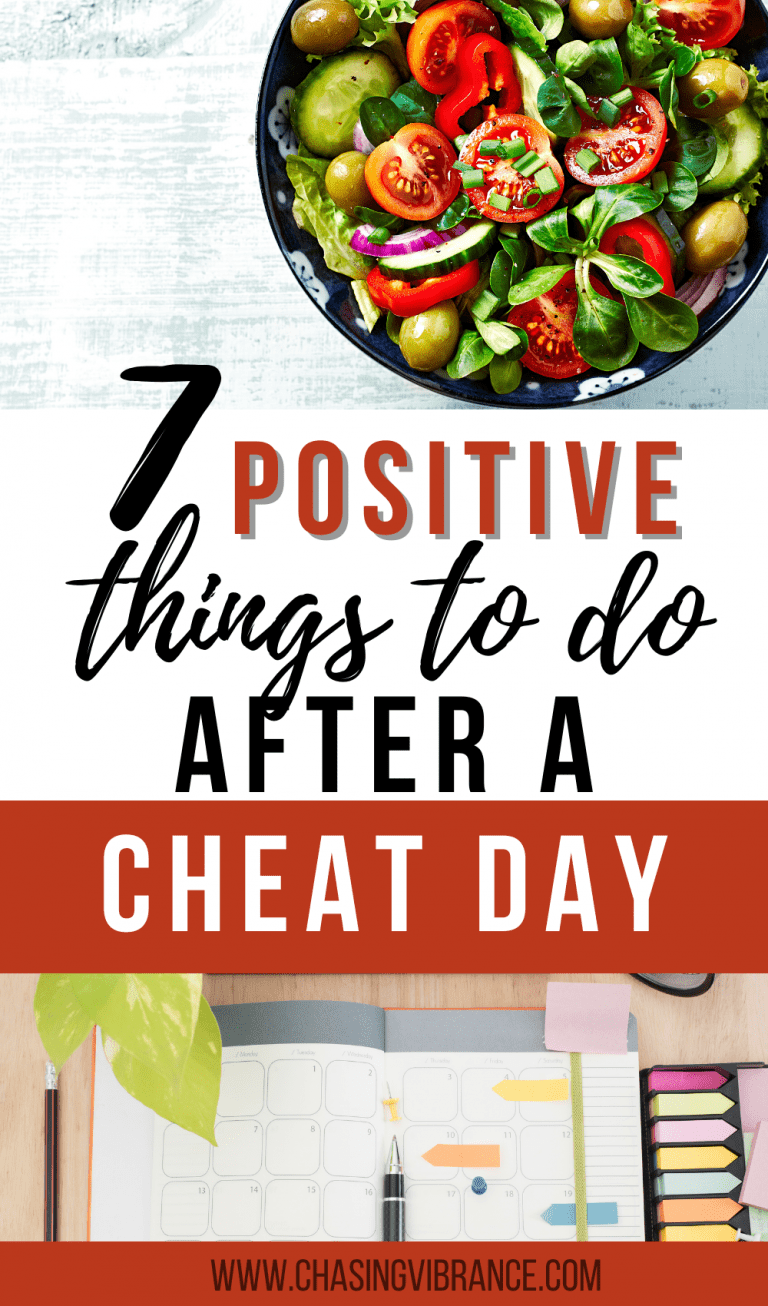 collage of salad and planner with text 7 positive things to do after a cheat day