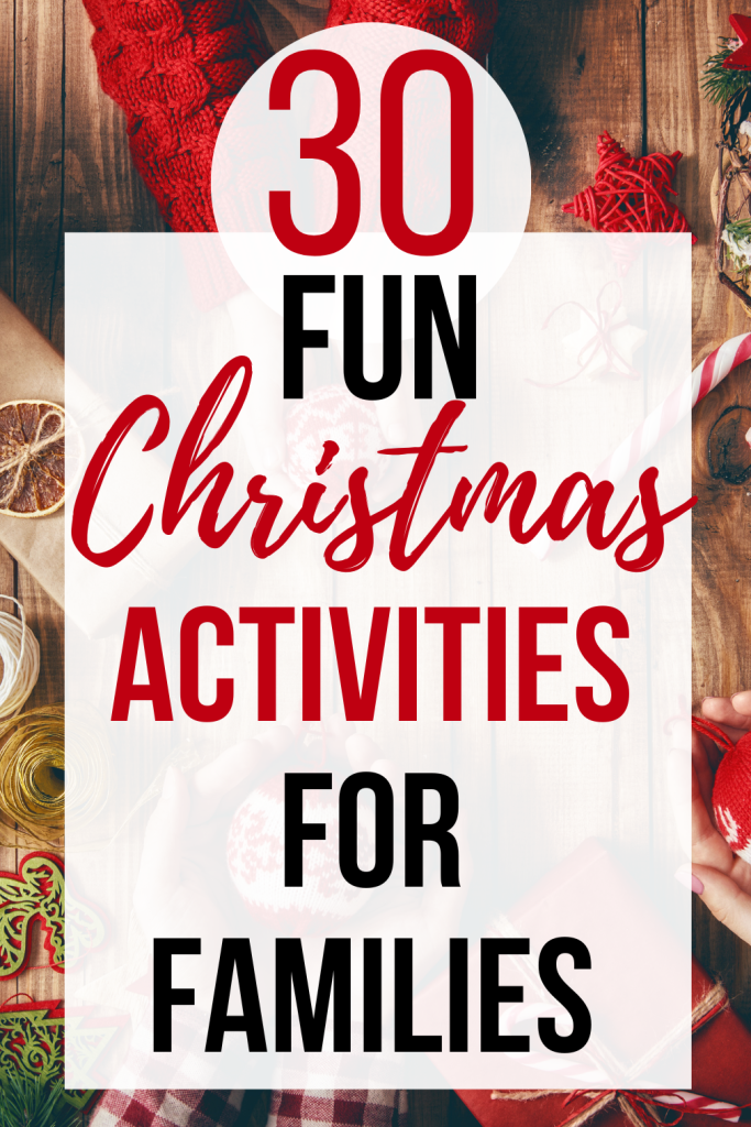 Christmas tablescape listing 30 fun Christmas activities for families in text overlay