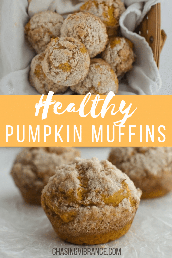 Photos of pumpkin muffins with text healthy pumpkin muffins