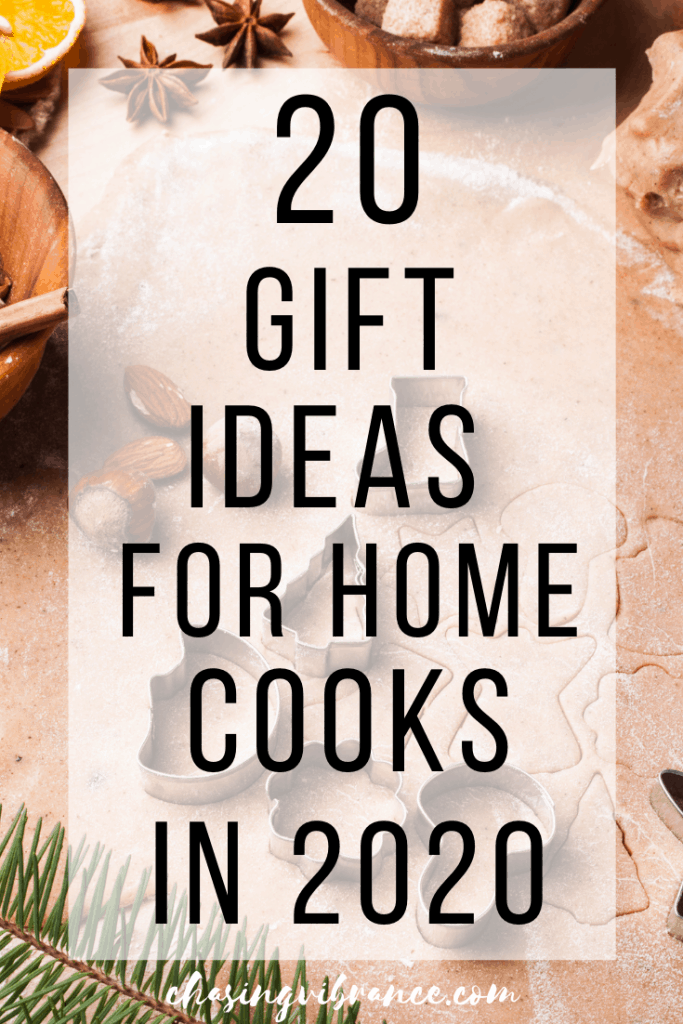 20 Gift Ideas for Home Cooks text on baking background