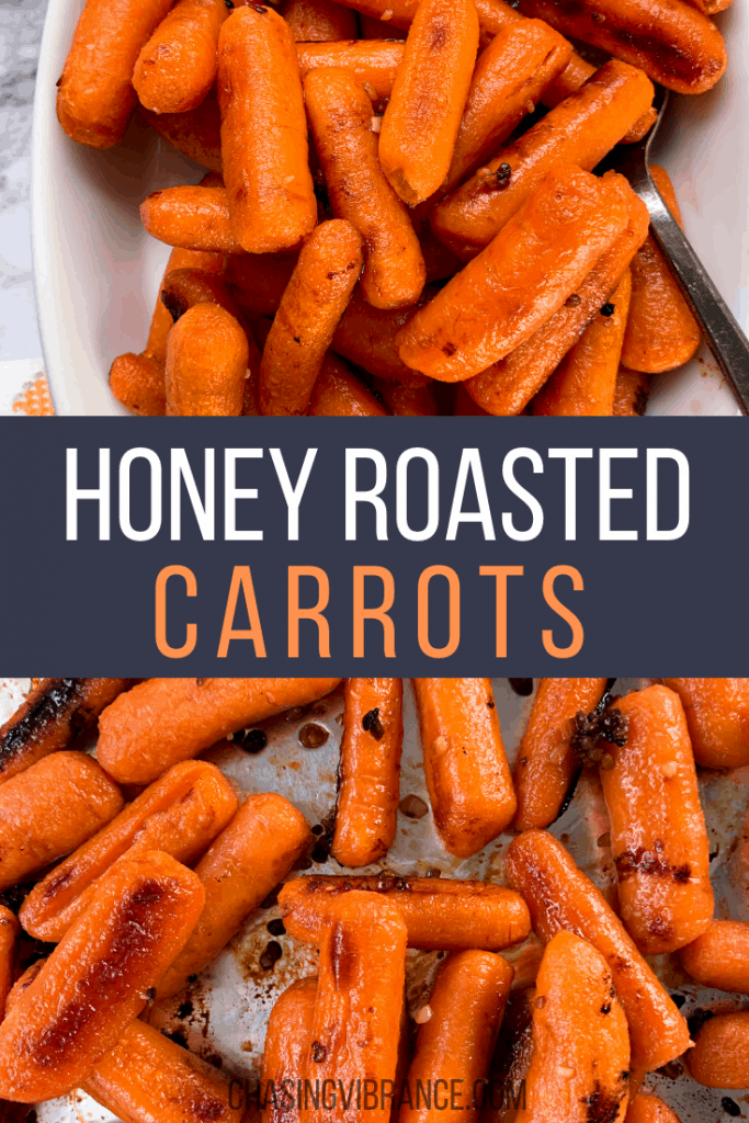 Honey roasted carrots with text overlay for pinterest
