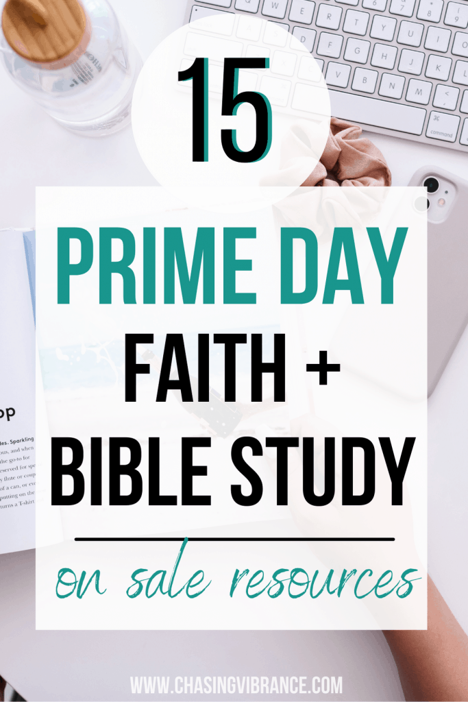 computer, bible study scrunchie with text overlay 15 prime day faith and bible study on sale resources text