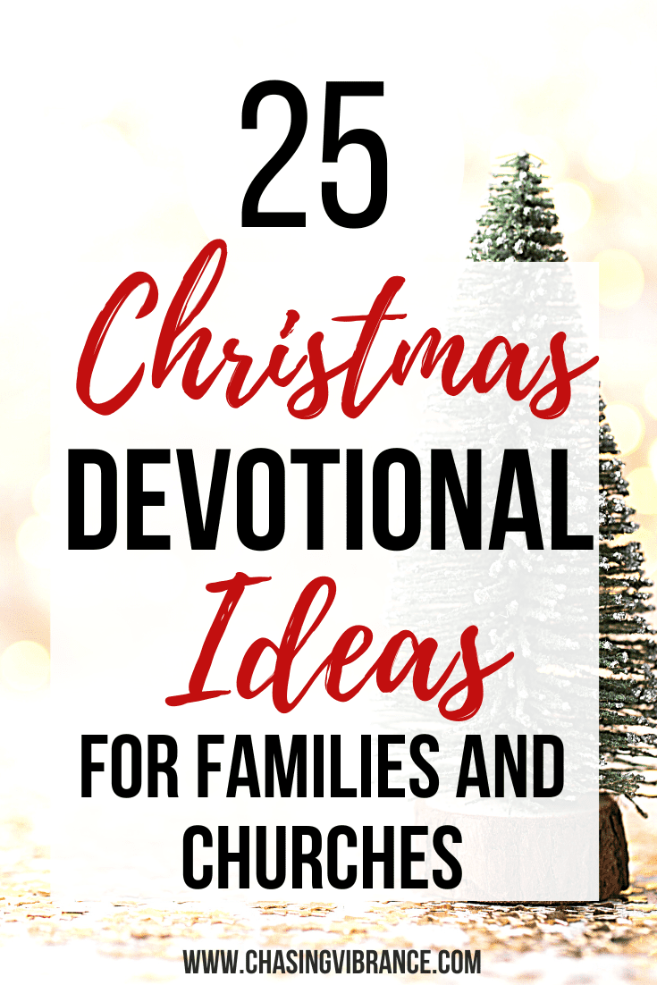 christmas tree against white background with text overlay 25 Christmas Devotional ideas for families and churches