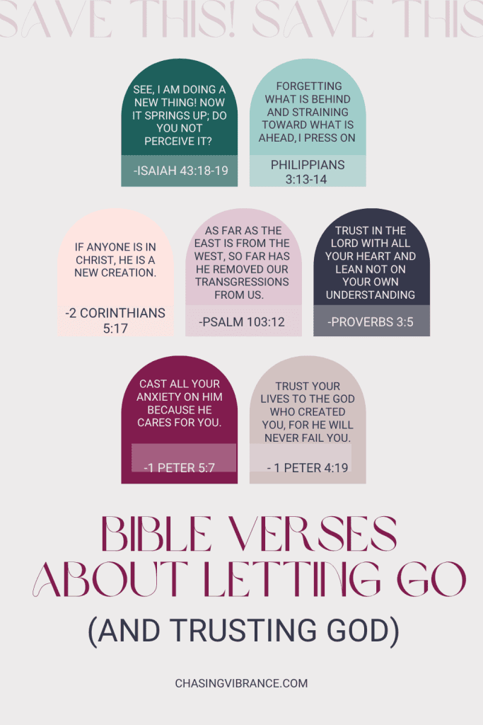 graphic image of 7 bible verses about letting go and trusting God in a cool tone color scheme