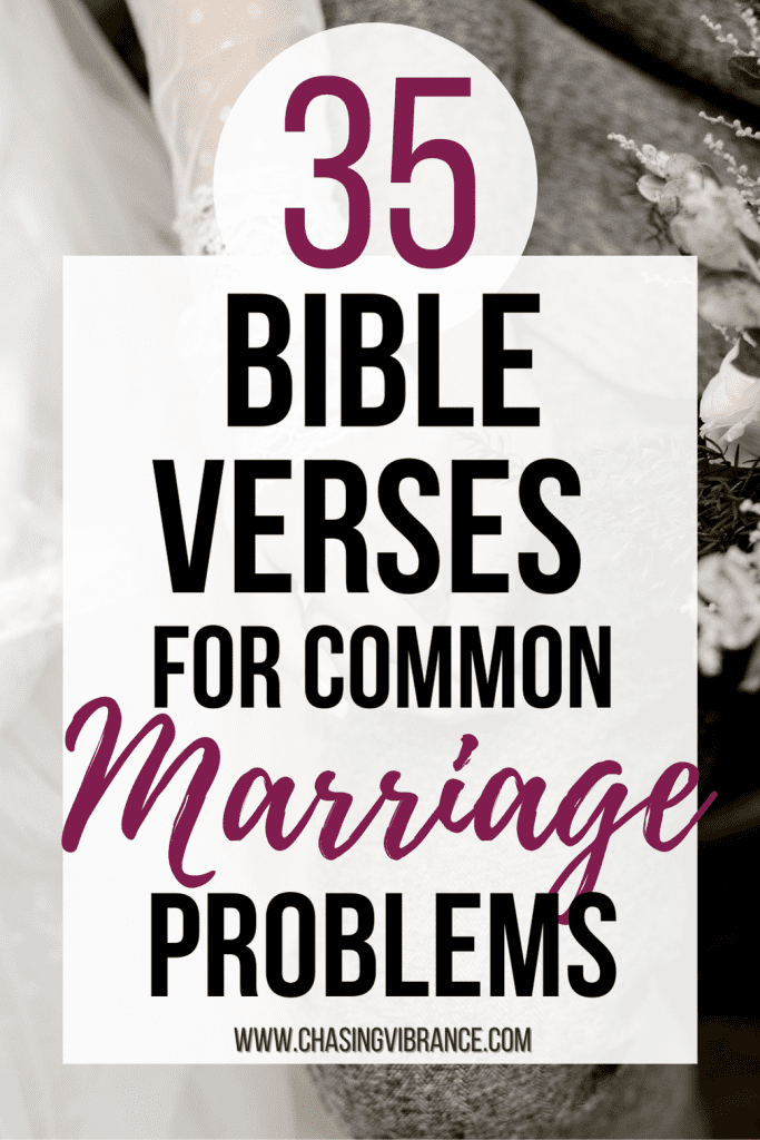 bride and groom holding hands on their wedding day with text overlay "35 Bible Verses for Common Marriage Problems