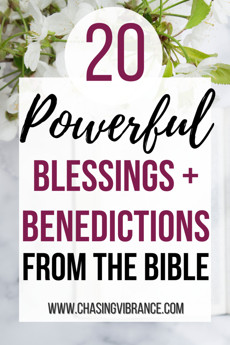 vase of white flowers with lots of greenery and an open Bible with text overlay 20 powerful blessings + benedictions from the Bible