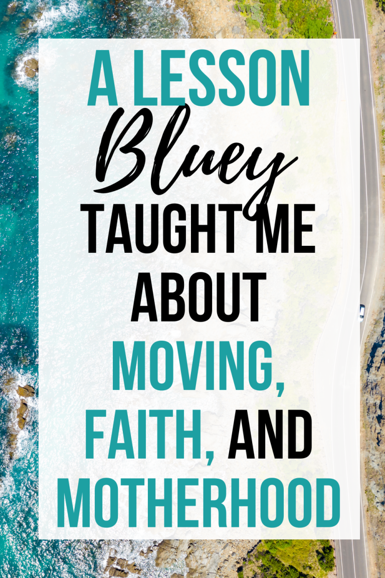 Photo of a beach and highway in Australia with text overlay: A Lesson Bluey Taught me About Moving, Faith, and Motherhood