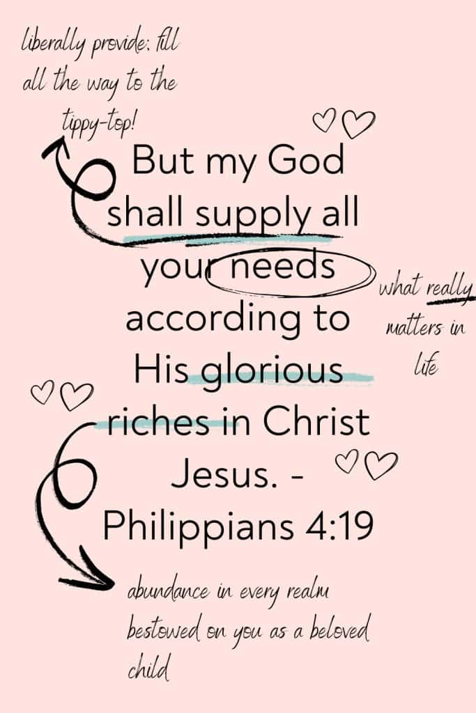 graphic detailing the true meaning behind "my god shall supply all your needs" bible verse