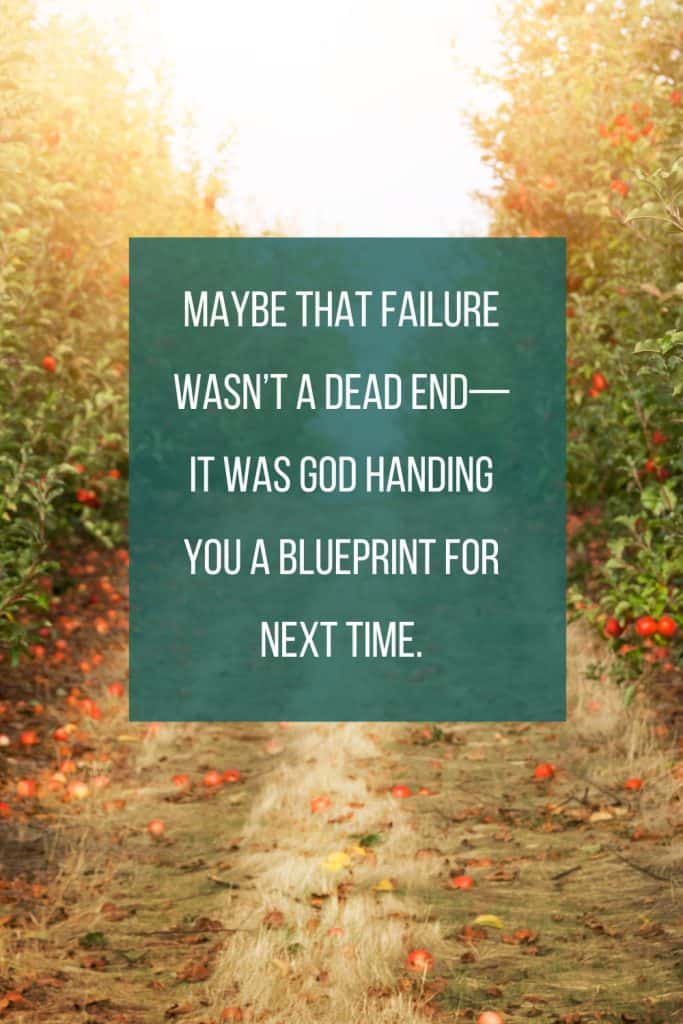 Maybe that failure wasn't a dead end--it was God handing you a blueprint for next time quote image on photo of an apple orchard at golden hour