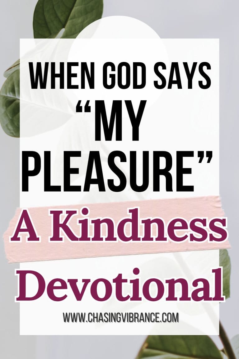 photo of a fiddle leaf fig on a white background with large text overlay: When God says "my pleasure": a kindness devotional