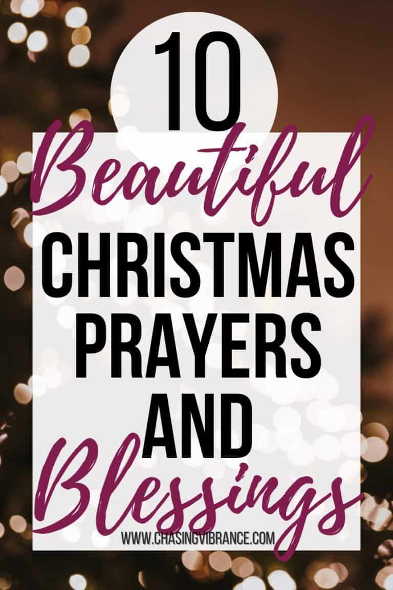 Christmas tree with white lights and bokka effect with large text overlay "10 Beautiful Christmas Prayers and Blessings"