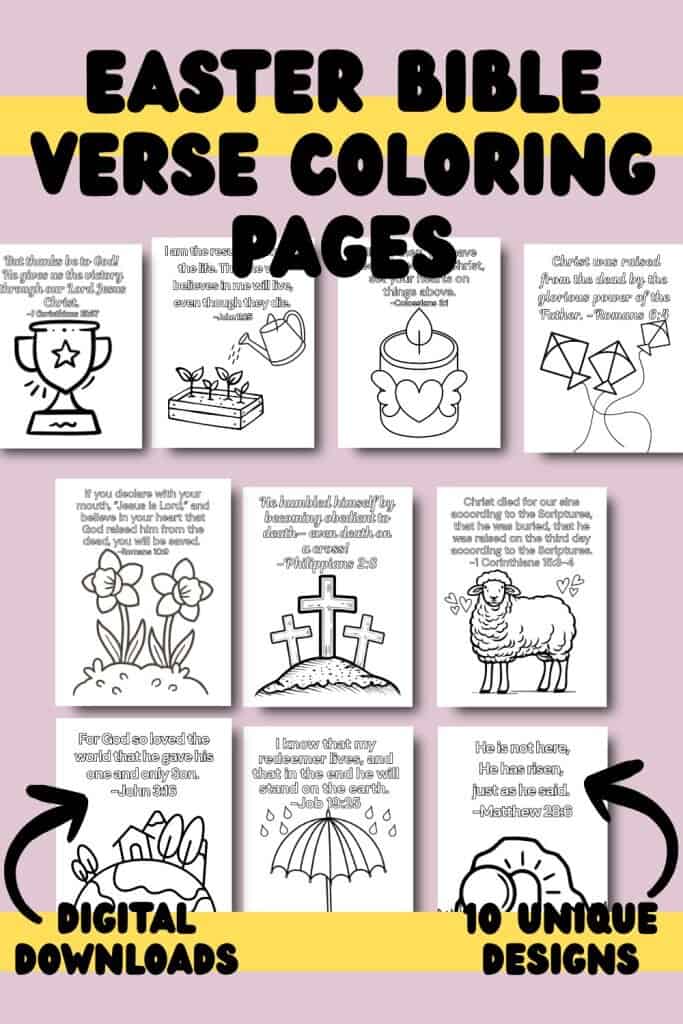 Easter coloring pages for Easter Sunday with Bible verses