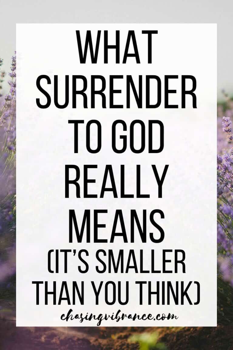 A field of lavender with large text overlay reading: What surrender to God really means (it's smaller than you think)