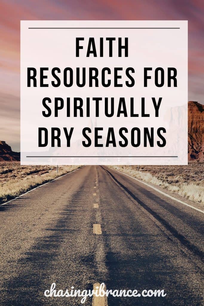photo of a road in the desert with pink sky and rock formations against dusky sky. Text box reads: Faith resources for spiritually dry seasons