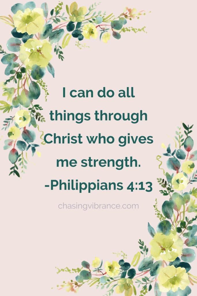I can do all things through Christ Bible verse with floral green and yellow corner borders